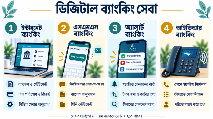 ইন্টারনেট ব্যাংকিং এসএমএস অ্যালার্ট ও আইভিআর সেবার তুলনামূলক চিত্র।